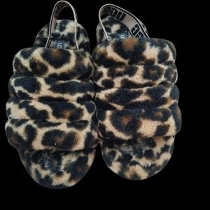 UGG Animal Print Fluffy Slides